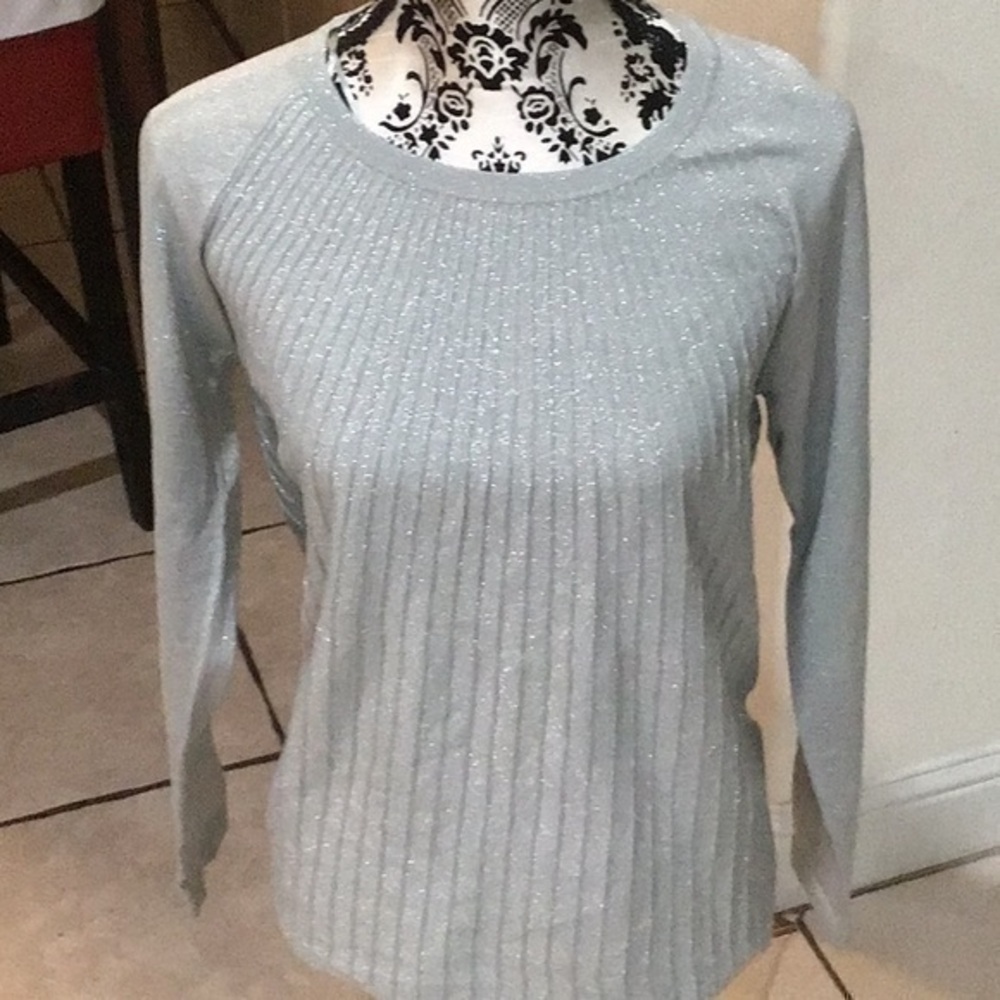 Alfani Women's Sweater Silver  Metallic-Knit Pullover New
